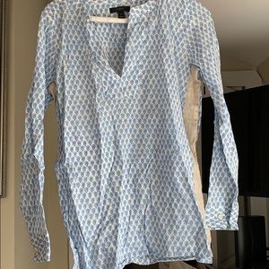 JCrew Blue and White Long Sleeve Print Blouse